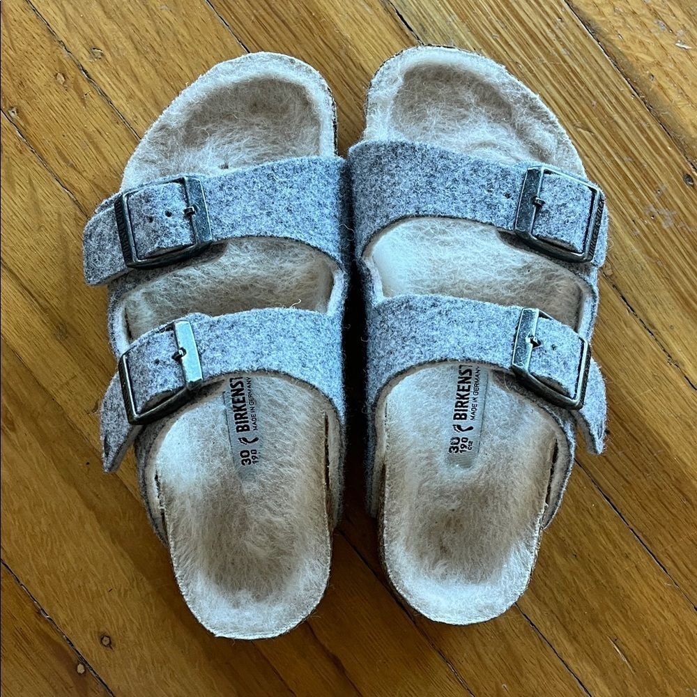 Birkenstock 30 190 c12 12 Arizona sandals kids boiled grey wool w faux shearling